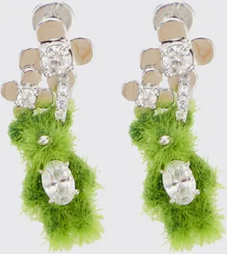 Yvmin Orecchini pendenti in argento placcato oro 18k con strass verdi