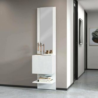 Dmora Mueble De Entrada Vitale, Mueble Multifuncional Con Espejo, Zapatero Con 1 Puerta, 45x35h190 Cm, Blanco, Con Embalaje Reforzado - Dmora