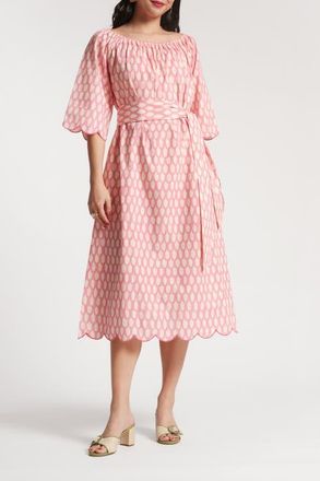 Frances Valentine Coco Midi Dress Mid-Century Palm in Pink/oyster at Nordstrom, Size Large