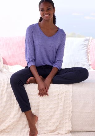 Vivance Pyjama VIVANCE DREAMS, Damen, Gr. 32/34, lila (lila, meliert), Single Jersey, Obermaterial: 90% Viskose, 10% Polyester. Unterteil: 100% Baumwolle, mel