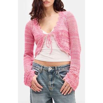 BDG Open Stitch Tie Front Cardigan in Pink at Nordstrom Rack, Size X-Small