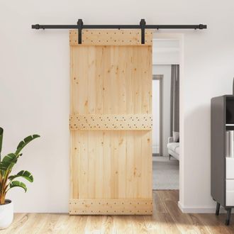 Berkfield Home Sliding Door with Hardware Set 95x210 cm Solid Wood Pine in Brown