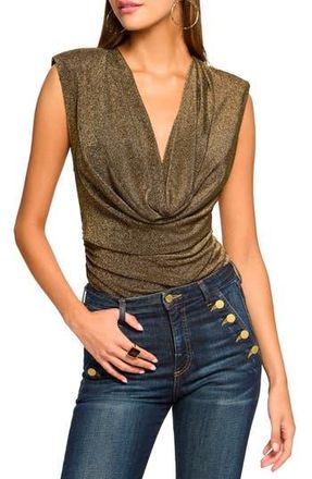 Ramy Brook Consuela Metallic Sleeveless Plunge Neck Top in Gold Knit at Nordstrom Rack, Size Large