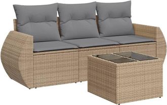 vidaXL Juego De Sof&aacute;s Jard&iacute;n Con Cojines 4 Pzas Rat&aacute;n Sint&eacute;tico Beige Vidaxl