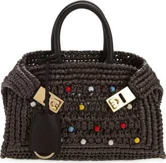 Ferragamo Mini Hug Beaded Woven Raffia Top Handle Bag in T.moro Multicolor at Nordstrom