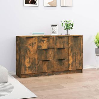 vidaXL Vidaxl - Aparadores 2 Uds Madera Contrachapada Roble Ahumado 60x30x70 Cm