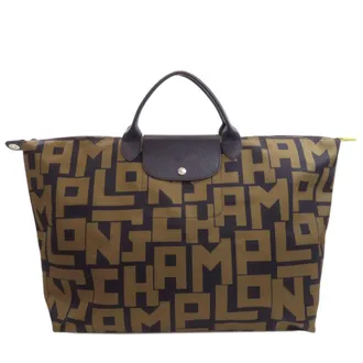Longchamp Le Pliage Black Khaki Nylon Tote Bag (Pre-Owned)