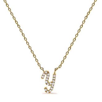 House of Brilliance 10K Gold Diamond Accent A-Z Initial Script Style Pendant Necklace in Yellow | Y at Nordstrom