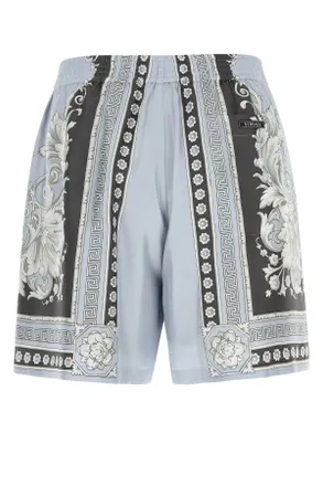 Versace Baroque Scroll and Fret-Print Silk Twill Bermuda Shorts - Gray