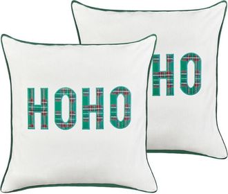 Beliani Beliani - Conjunto De 2 Cojines De Algod&oacute;n Con Leyenda Motivo Navide&ntilde;o 45 X 45 Cm Blanco Joycandy
