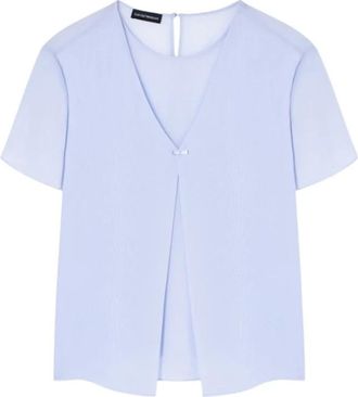Emporio Armani Blouse met ronde hals en knoopdetails - Dames - Blouses - Paars - L - Polyester - Overhemden