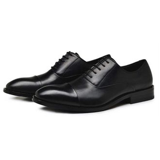 Generic Shoes Dress Oxford for Men Lace Up Cap Toe Leather Anti-Slip Slip Resistant Block Heel Rubber Sole Low Top Party(7.5 UK) Black