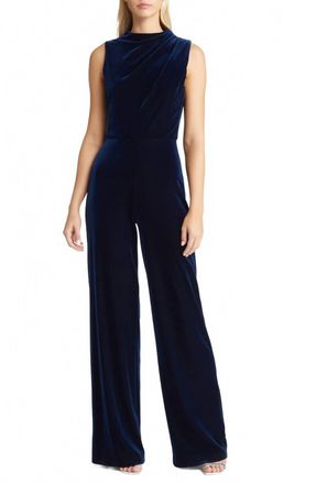 Black Halo Corrine Velvet Wide Leg Jumpsuit In Deep Wave