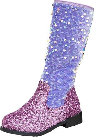 Generic Kids Glitter Sequin Boots Girls Mid Calf Round Toe Ankle Booties Low Chunky Heel Shoes Autumn Winter Casual Comfy Lace Up Shoes Outdoor Thermal Waterp
