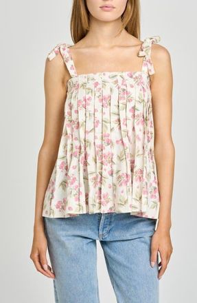 Wayf Stevie Floral Linen Blend Top in Garden Raspberry at Nordstrom, Size X-Small