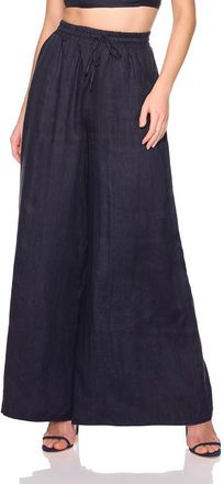 Susana Monaco Tie Waist Wide Leg Linen Pants in Midnight at Nordstrom, Size Small