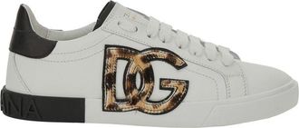 Dolce & Gabbana White Low Top Sneaker With Animal-Motif Logo In Leather Woman