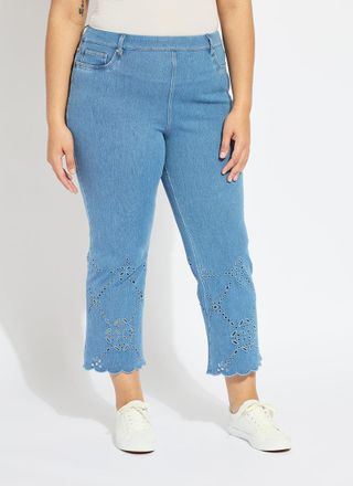 Lyss&eacute; Billie Eyelet Straight Denim Curvy (26Inseam)