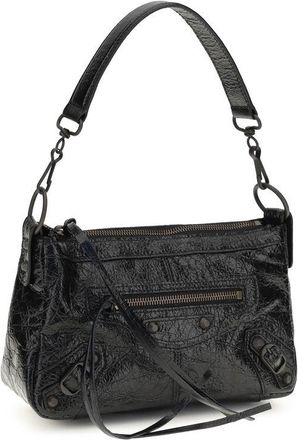 Balenciaga Womens Le City Moto Shoulder Bag Black Lamb Ovis Aries