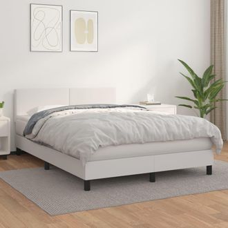 vidaXL Vidaxl - Cama Box Spring Con Colch&oacute;n Cuero Sint&eacute;tico Blanco 140x200cm