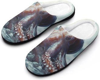 Generic Octopus Mens House Slippers Memory Foam Washable Cotton Slip on Home Shoes