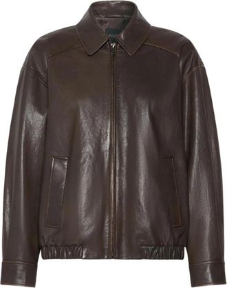 Max Mara Bomber-ge&iuml;nspireerde Nappa Jas - Dames - Leren en Su&egrave;de Jassen - Bruin - 2XS - Leer - Jassen