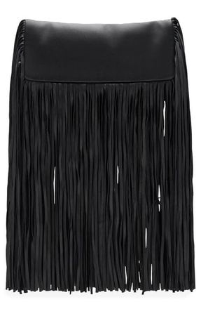 Mango Fringe Leather Clutch in Black at Nordstrom