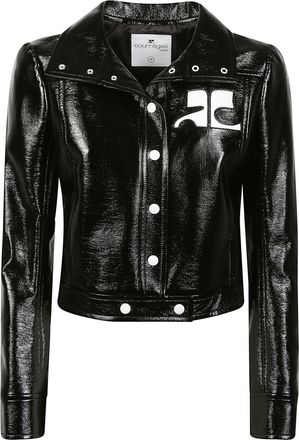 Courr&egrave;ges Black Reedition Vinyl Cotton-Blend Cropped Jacket
