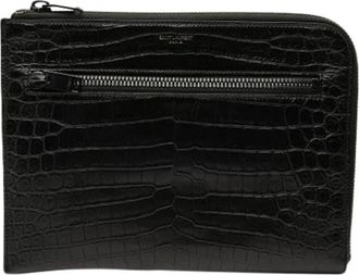 Saint Laurent Pre-owned Croco Clutch - Dames - Vintage Clutch - Zwart - ONE Size - Leer - Vintage