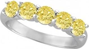 Allurez Five Stone Fancy Yellow Canary Diamond Anniversary Ring 14k White (1.50ct)