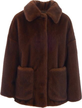 Herno Dark Brown Soft Faux Fur Bomber Jacket