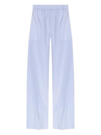 LoveShackFancy striped-pattern lace-trimmed trousers - women - Cotton - L - Blue