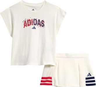 adidas Kids Logo Graphic T-Shirt & Skirt Set in Off White at Nordstrom, Size 3T