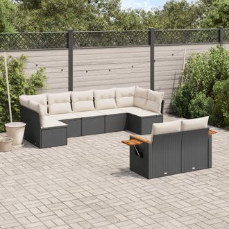 vidaXL Set De Sof&aacute;s De Jard&iacute;n 8 Piezas Y Cojines Rat&aacute;n Sint&eacute;tico Negro Vidaxl