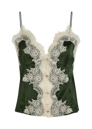 Alice & Olivia Julietta Lace and Satin Slip top - Dark Green - 6 (UK10 / S)