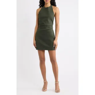 Line & Dot Lotus Tie Back Body-Con Halter Dress in Green at Nordstrom, Size X-Small