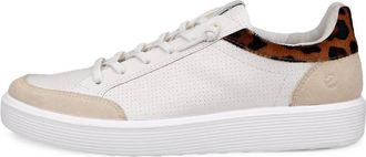 Ecco Womens Soft 60 Leather Sneakers In Limestone/white/leopard Hair