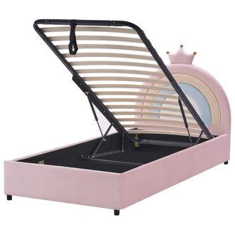 Beliani Cama Con Almacenaje De Terciopelo Tama&ntilde;o Individual Habitaci&oacute;n Infantil Moderno Cabecero Rosa 90 X 200 Cm Grisetot