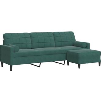 vidaXL Vidaxl - Sof&aacute; De 3 Plazas Con Taburete De Terciopelo Verde Oscuro 210 Cm
