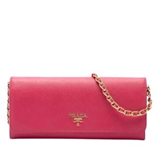 Prada Pre-owned Portemonnee met ketting - Dames - Pre-owned - Roze - Maat: ONE Size Leer