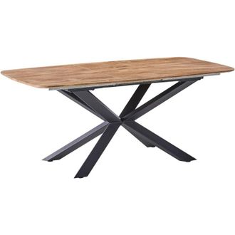 Beliani Tavolo da pranzo rettangolare allungabile 140/180 x 90 cm con prolunga a farfalla, gambe in metallo e piano in MDF marrone Gairdner