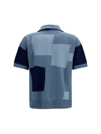 Laneus Mens Short-Sleeve Patchwork Cardigan Denim Blu-Blue Cotton Blu/blue Sweater
