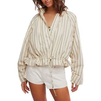 Free People Devon Stripe Ruffle Hem Jacket in Ivory Combo at Nordstrom, Size X-Large