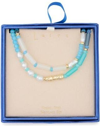 Leith Two-Row Beaded Necklace in Blue Multi- Gold at Nordstrom Rack