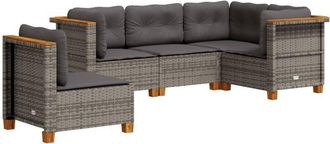 vidaXL Juego De Sof&aacute;s Jard&iacute;n Con Cojines 5 Pzas Rat&aacute;n Sint&eacute;tico Gris Vidaxl