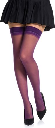 Romartex 20 DEN Elastane Hold Ups Stockings with Smooth Rubber Band, L, purple