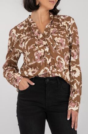 Kut from the Kloth Isley Floral Piped Yoke Button-Up Shirt in Mocha/Mauve at Nordstrom, Size Medium