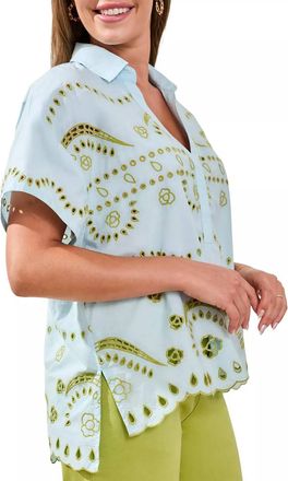 Tribal Embroidered Pull On Blouse In Green