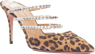 Aquazzura Donata brown leopard suede crystal straps mules EU39