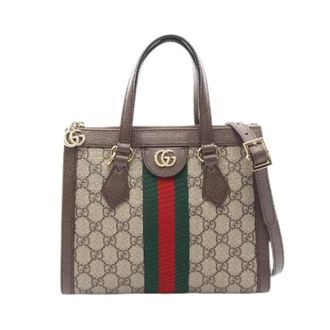 Gucci Pre-owned Ophidia GG Coated Canvas 2way Tote Bag - Dames - Pre-owned - Bruin - Maat: ONE Size Leer